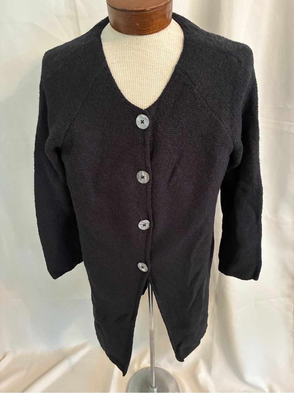 Coldwater Creek Black Boucle V-Neck Longline Cardigan Sweater 1X